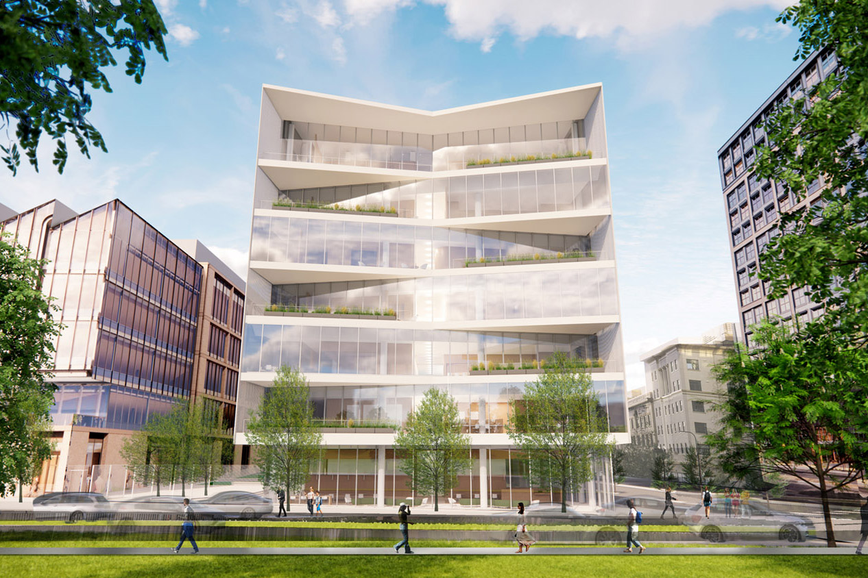 A rendering of the Innovative Genomics Institute–Bakar Labs building, which will be constructed at the corner of Oxford St. and University Ave. on the north edge of UC Berkeley's Innovation Zone. DGA + Weiss/Manfredi